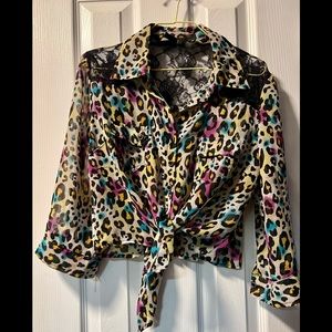 Colorful leopard print shirt  tie up front lace back